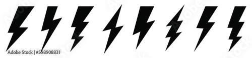 Thunderbolt flat style icons set. Flash symbol set. Lightning bolt symbols.