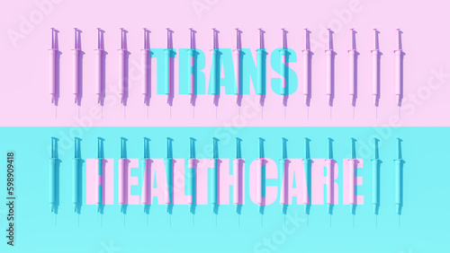 Trans Health Care Blue Pink Transgender Health Gender Syringe Hormone Drugs Patient Care 3d illustration render digital rendering