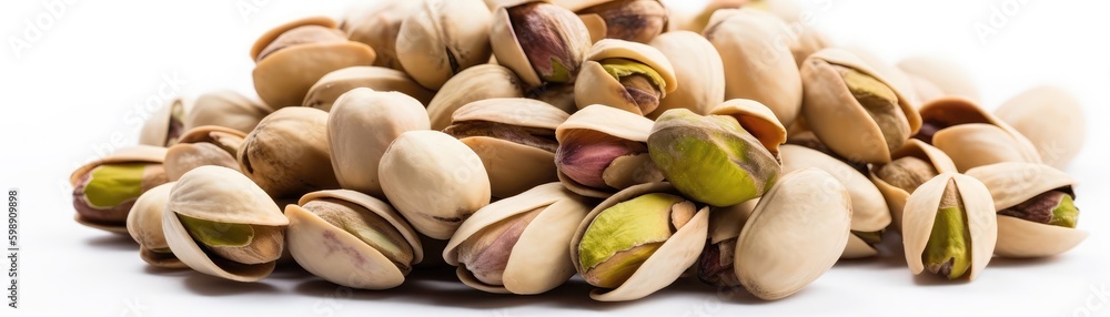 Pile Of Pistachios On A White Background. Generative AI