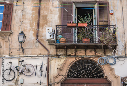 Residential building in old part of Palermo, capital of Sicily Island, Italy photo