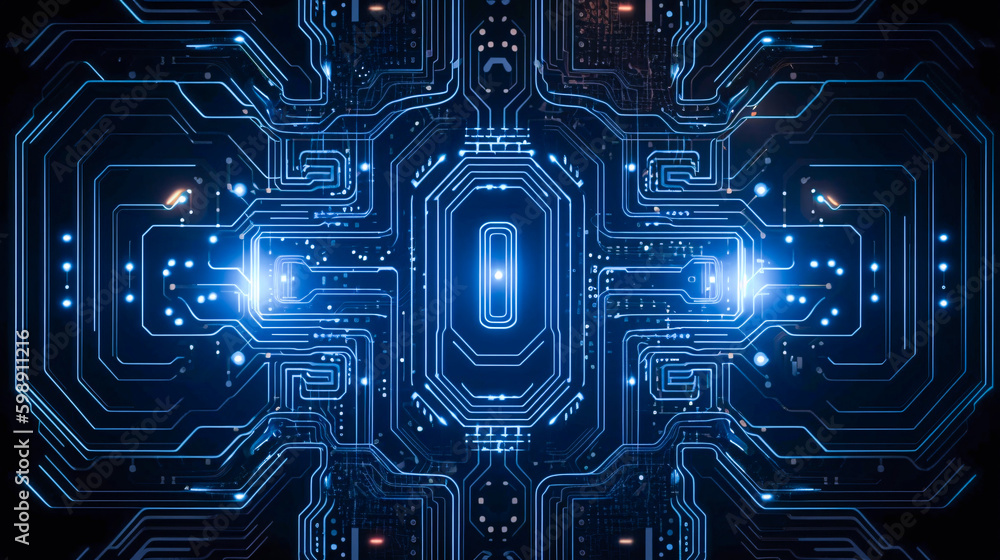 High tech electronic glowing circuit board texture, digital background