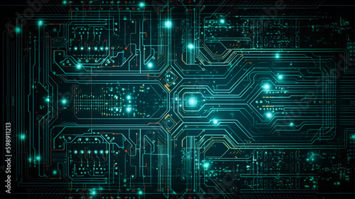 High tech electronic glowing circuit board texture, digital background
