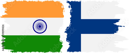 Finland and India grunge flags connection vector