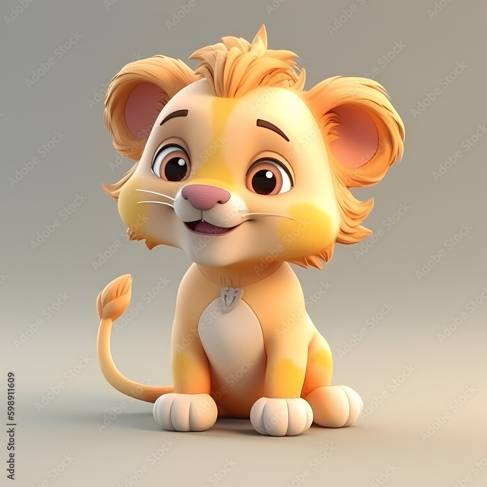 Lion Cute 3D. Generative AI Lion Cute 3D. Generative AI