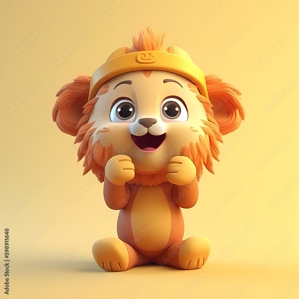 Obraz premium Lion Cute 3D. Generative AI