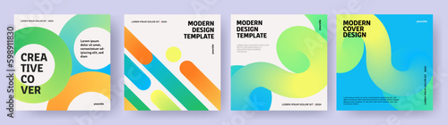 Creative covers or posters in modern minimal style for corporate identity, branding, social media advertising, promo. Modern layout design template with trendy dynamic fluid gradient lines photo