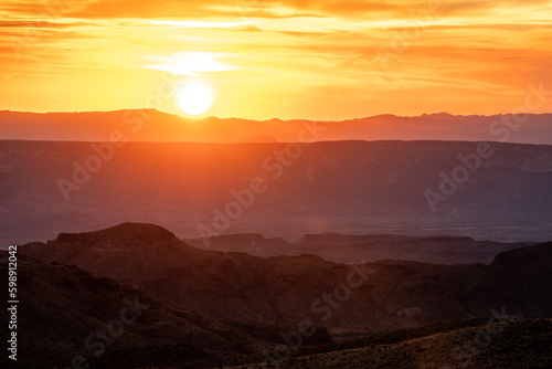 Orange Sunset Glows Over Big Bend Mountains