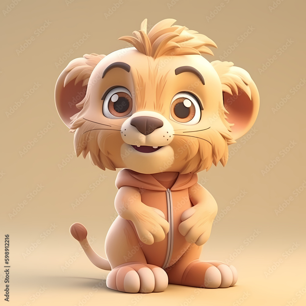 Fototapeta premium Lion Cute 3D. Generative AI