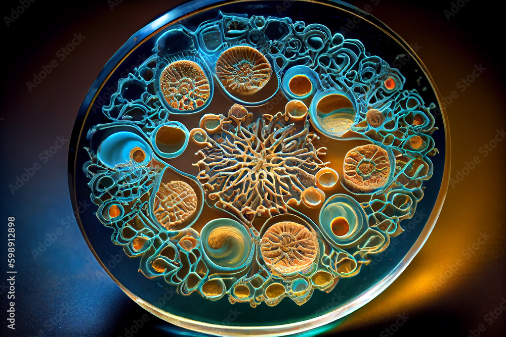 Cells under microscope, generatie ai illustration