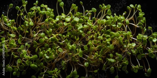 AI Generative. AI Generated. Germinated miocrogreens sprouts photorealistic illustration. Eco organic vegan healthy super food vibe. Graphic Art