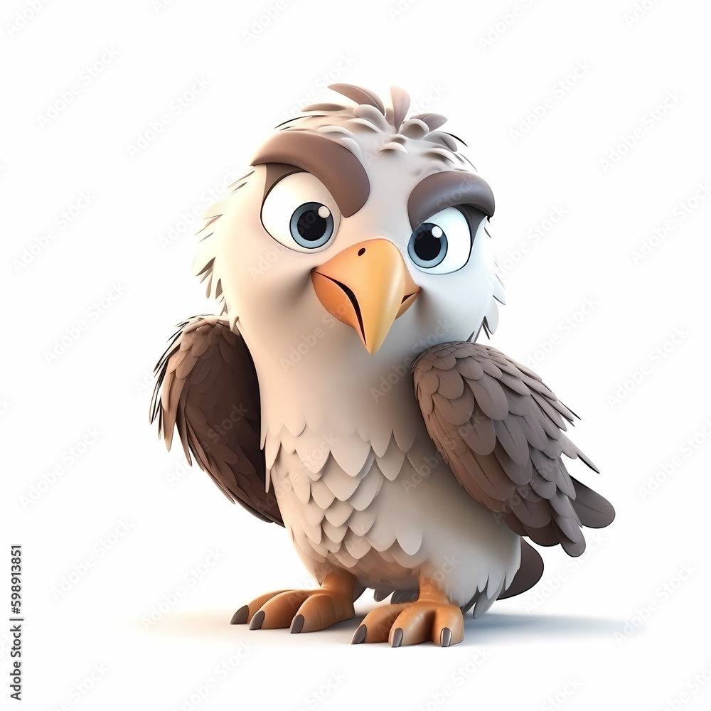 3d Cute Adorable Eagle Cartoon. Generative AI