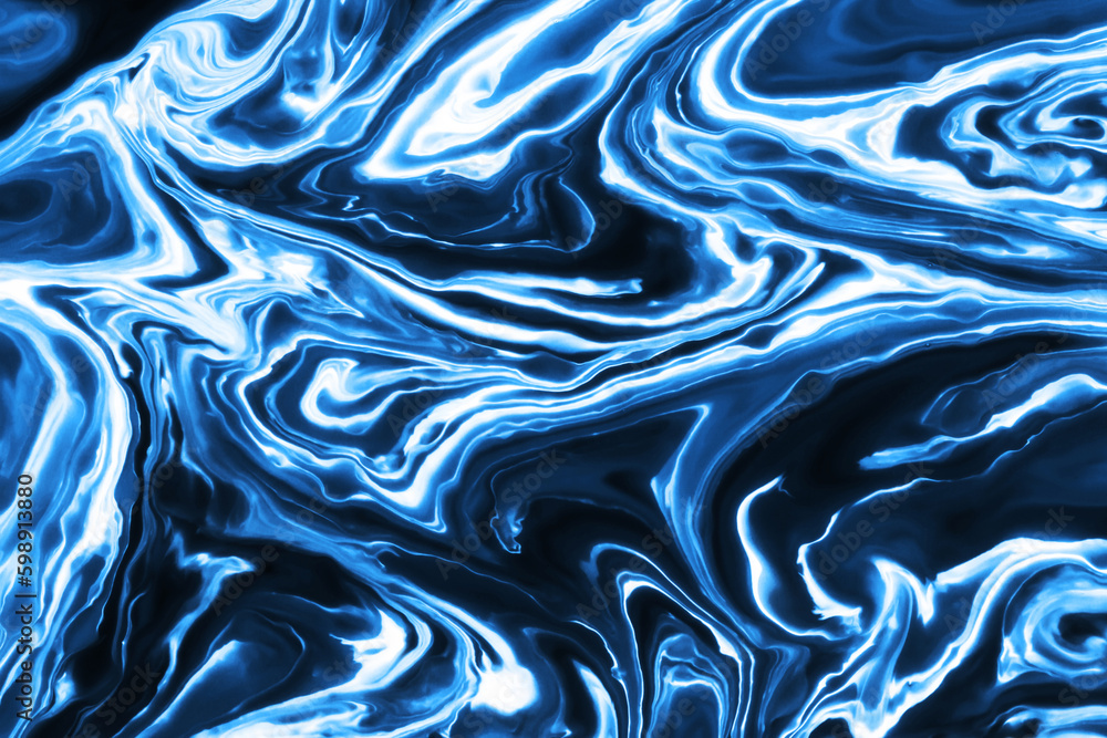 Blue and black paint pigment mix. Ornament mosaic swirl shapes