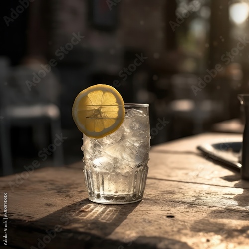 Lemonade On Stone In Rustic Pub. Generative AI