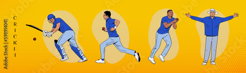 Editable Vector illustration of cricket players and umpire, IPL Cricket.