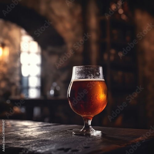 Sour Beer On Stone In Rustic Pub. Generative AI