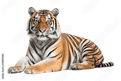 tiger sitting isolated on white, transparent background, PNG, generative ai