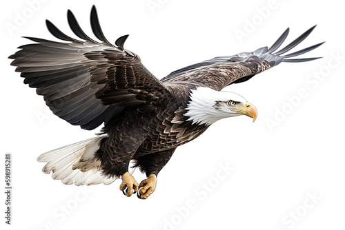 Bald eagle flying isolated on white  transparent background  PNG  generative ai