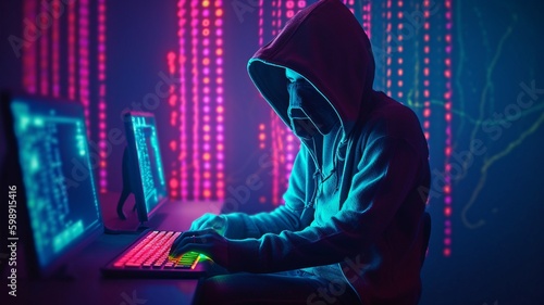 Yandex Breach hacker, neon cyber vibes. Matrix. GENERATE AI. photo