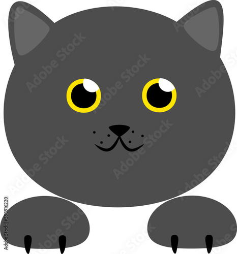 Vector illustration of black cat head in cartoon style. Grey cat character design