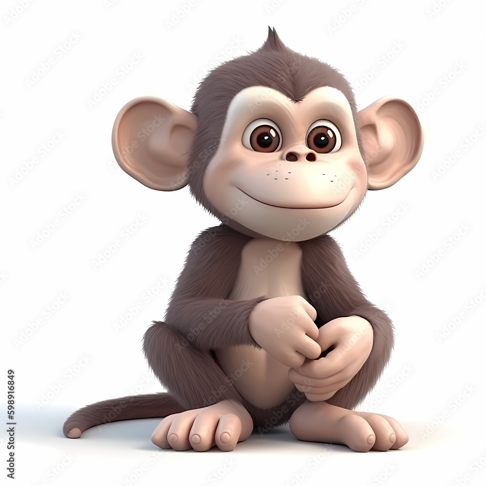 Fototapeta premium Baby Monkey 3D. Generative AI