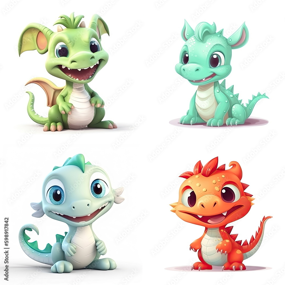 Fototapeta premium cartoon character of baby dragon, white background