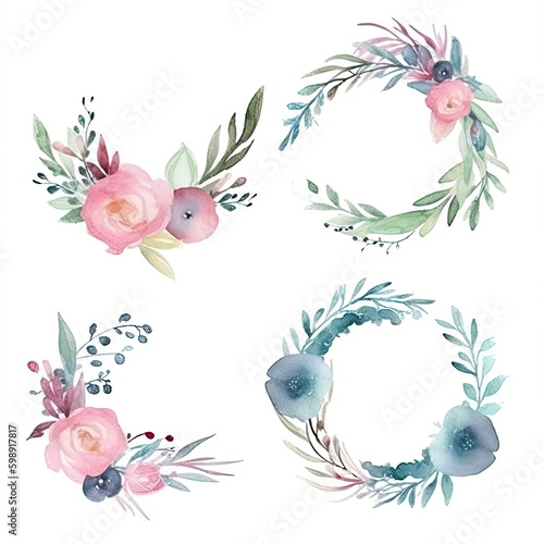Watercolor floral illustration bouquet set collection  wedding stationary  flower background