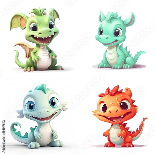 cartoon character of baby dragon, white background