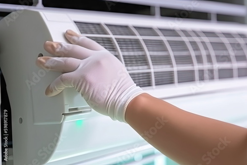 worker checking air conditioner system service, maintain