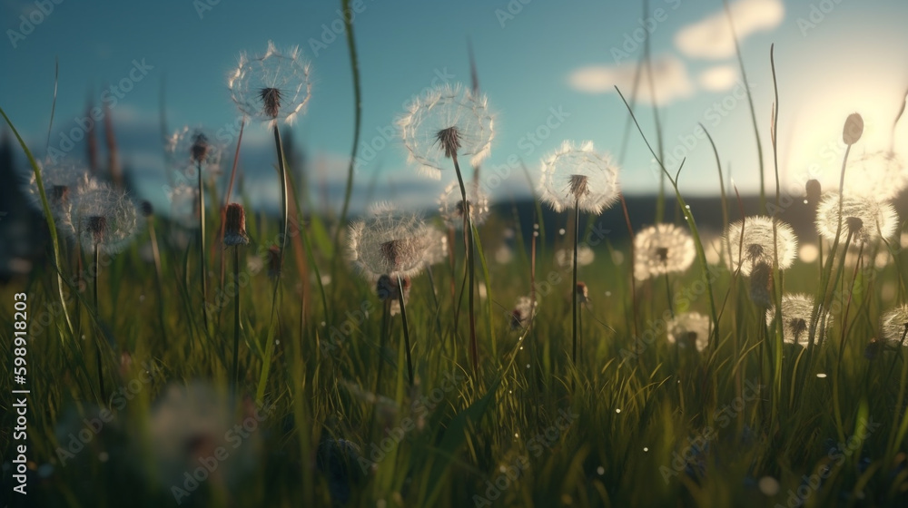 grass with dandelions. generative AI