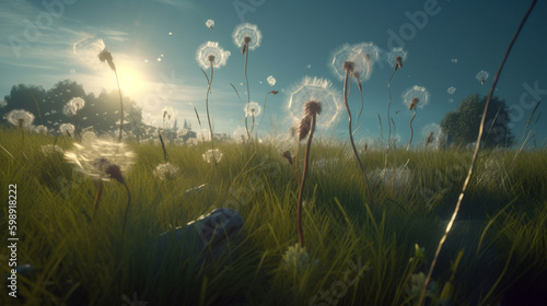 grass with dandelions. generative AI