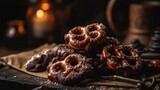 Macro Photo Chocolatecovered Pretzels On Stone Rustic Pub. Generative AI