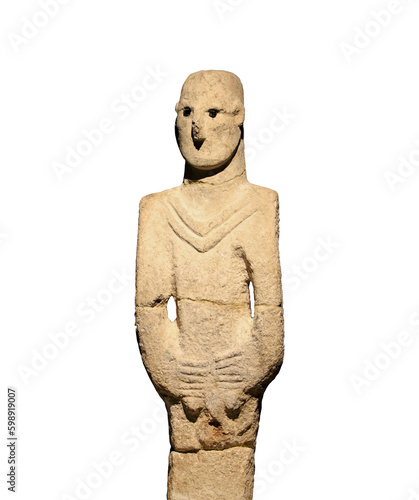SANLIURFA, TURKEY, OCTOBER 21, 2020: The oldest human-size statue found around Balikligol in Sanliurfa. It is in Sanliurfa Archaeological Museum photo