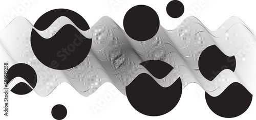Abstract motion graphic design background . Black circle and horizontal lines . Transition shapes . Movement composition . Vector illustration