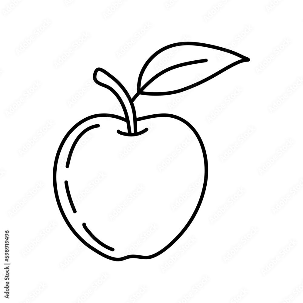 Hand drawn apple on a white isolated background. Doodle, simple outline illustration. It can be used for decoration of textile, paper and other surfaces. Hand drawn apple on a white isolated background. Doodle, simple outline illustration. It can be used for decoration of textile, paper and other surfaces.