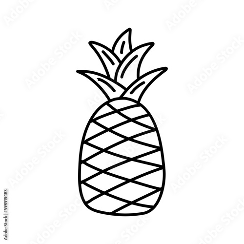 Pineapple doodle, hand drawing Isolated on a white background. Vector stock illustration.