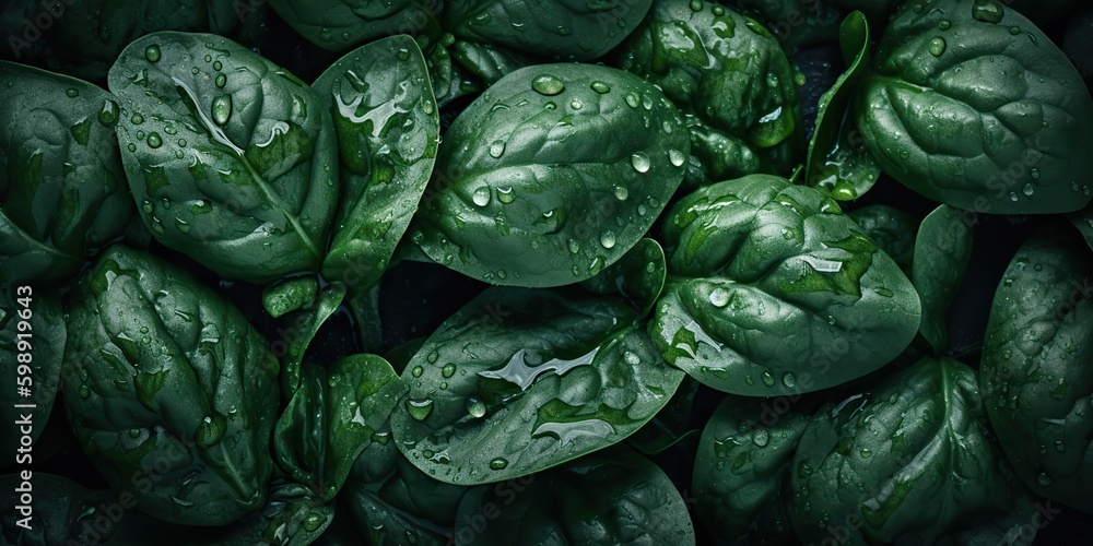 Obraz premium AI Generated. AI Generative. Photo realistic set bundle of green eco healthy spinach herbs. Can be used like pattern background or graphic decoration. Graphic Art