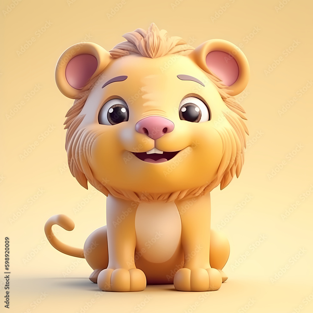 Lion Cute 3D. Generative AI Lion Cute 3D. Generative AI