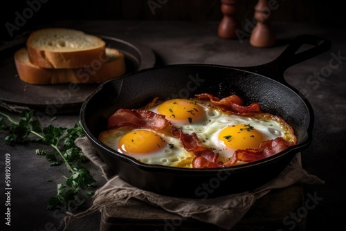 fried eggs with bacon, ai genrative