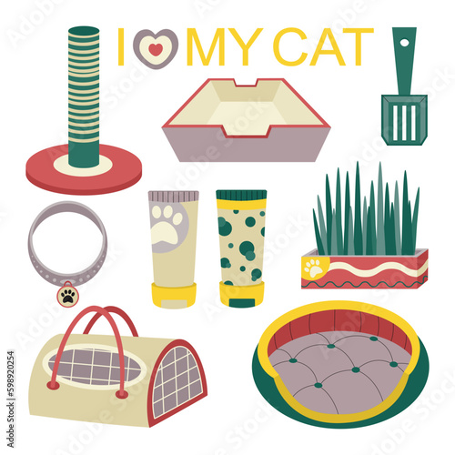 Set of elements for animals, cats, dogs. Pet care.