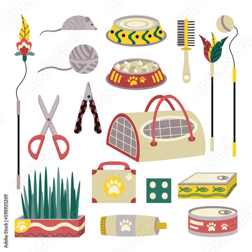 Set of elements for animals, cats, dogs. Pet care.
