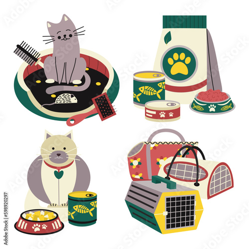 Set of elements for animals, cats, dogs. Pet care.