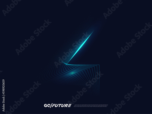 Creative technology digital number typography four, fourth, 4th, 4 font. Modern futuristic blue lines and light effect on the dark background for ai logo, big data, new year poster, anniversary type…