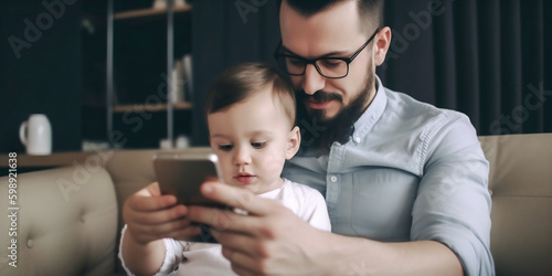 Vater erklärt Umgang mit Handy KI photo