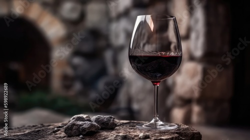 Macro Photo Syrahshiraz Wine On Stone Rustic Pub. Generative AI