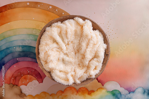 Newborn digital backdrop with wooden bowl