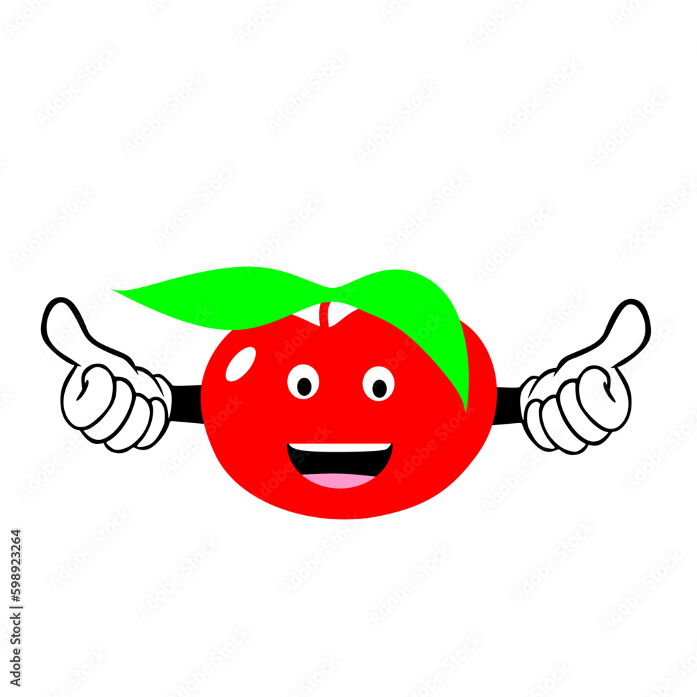 Fototapeta premium cherry cartoon illustration with happy expressions. Apple cartoon illustration