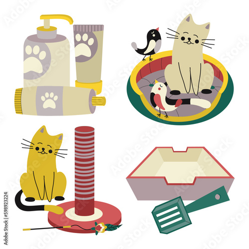 Set of elements for animals, cats, dogs. Pet care.