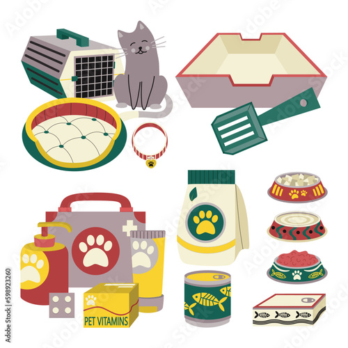 Set of elements for animals, cats, dogs. Pet care.