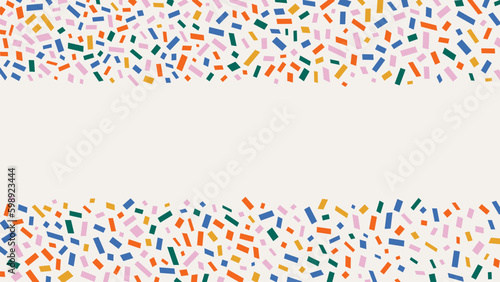 Festive frame background with colorful confetti. Many falling tiny confetti on white background. Celebration backdrop, vector graphic design Generative AI
