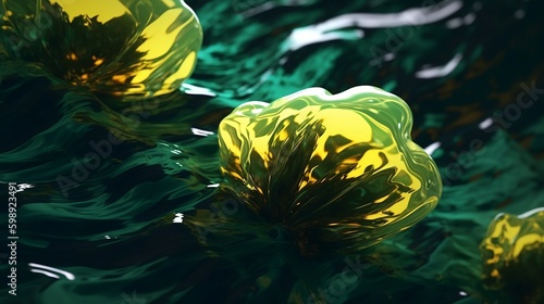 Green and Yellow Abstract Pattern. Marble Texture. 3D Pattern. Generative AI